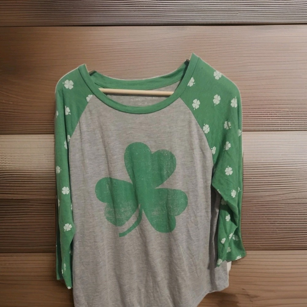 Grayson/Threads Womens Clover 3/4 Sleeve T-Shirt, Green S 1X St. Patricks Day